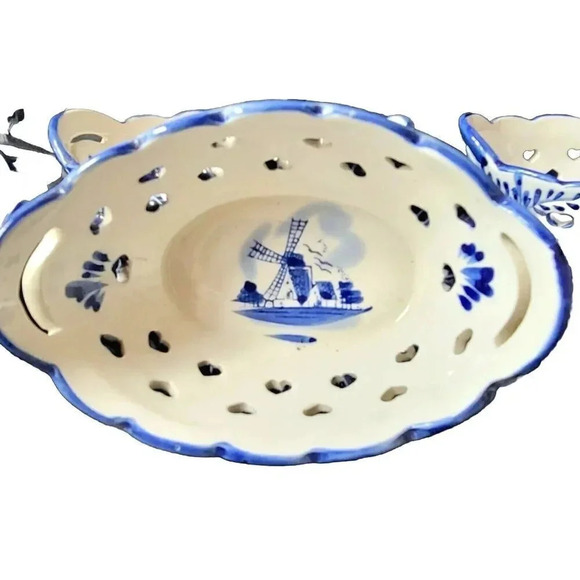 Vintage Holland Reticulated 5inch Hearts Stoneware Bowls Set 4 - Picture 5 of 6